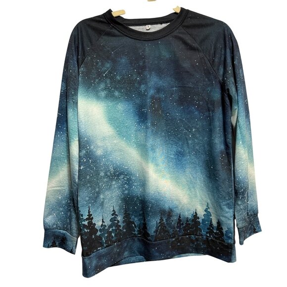Galaxy Forest Long-Sleeve Shirt M Polyester & Spandex Space Print - Picture 1 of 6